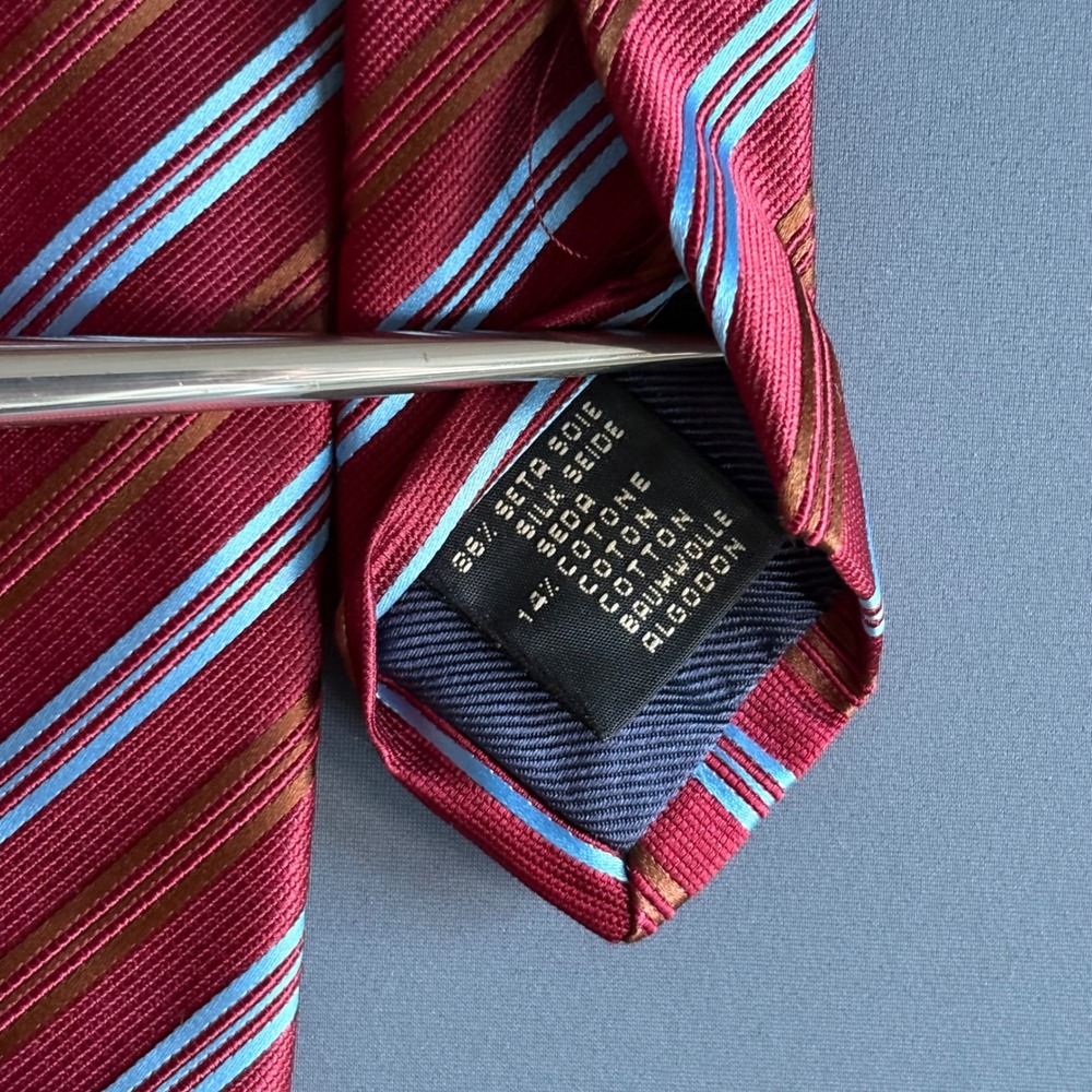 Ermenegildo Zegna Silk Blend Tie | Burgundy Stripe | W 3.75" - L 57" - Picture 4 of 4